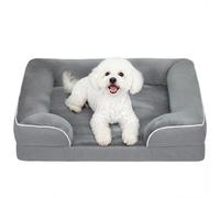 PawHut Dog Sofa Bed, Washable Soft Plush Pet Bed with Removable Flannel Cover and Non-Slip Bottom, Anti-Anxiety for Cats and Small Dogs, 70 x 60 x 16.5 cm, Grey