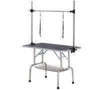 PawHut Metal Adjustable Dog Grooming Table Rubber Top 2 Safety Slings Mesh Black | TJ Hughes