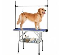 Pawhut Metal Adjustable Dog Grooming Table Rubber Top 2 Safety Slings Mesh In Blue Blue