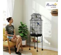 PawHut Metal Bird Cage Small w/ Perch Food Container Handle for Finch Canary - 163H x 43L x 32.5Wcm - 1 - Steel, Plastic