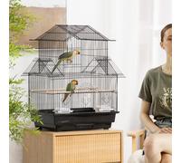 PawHut Metal Bird Cage, Portable with Swing Perch & Food Tray for Finch, Canary, Budgie, 50.5x40x63cm, Black Aosom UK