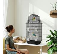 PawHut Metal Bird Cage Small w/ Perch Food Container Handle for Finch Canary - 43L x 32.5W x 104Hcm - 1 - Steel, Plastic