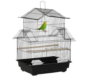 PawHut Metal Bird Cage with Plastic Swing Perch Food Container Tray Handle for Finch Canary Budgie 43.5 x 33 x 63 cm, Black