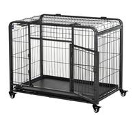 PawHut Metal Dog Cage Kennel Locking Door for Medium Pets 94 x 58 x 69.5 cm | Wheels, Removable Tray, Openable Top