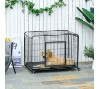 PawHut Metal Dog Cage Kennel Locking Door & Wheels Removable Tray Openable Top F