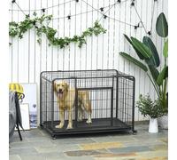 PawHut 81x125cm Metal Dog Cage Kennel w/ Locking Door & Wheels Extra Large Pets
