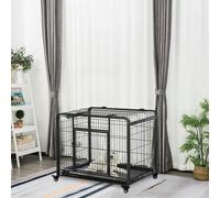 PawHut Metal Dog Cage Kennel w/ Locking Door & Wheels Pets - Black - 94 x 58 x 69.5cm