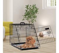 PawHut Metal Dog Car Crate Folding Pet Cage Transport Box Carrier for Small Dog with Removable Tray 77 x 47 x 55cm