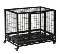 PawHut Metal Kennel Cage W/Wheels and Crate Tray