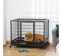 PawHut Dog Cage Pet Metal Heavy Duty with Wheels and Crate Tray for Kennel Black