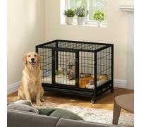 PawHut Metal Kennel Cage with Wheels and Crate Tray for Pet Dog Medium Black | TJ Hughes