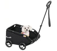 PawHut Mini Dog Stroller, Foldable Cat Wagon Cart with 4 Wheels, Pull Handle, Safety Rope, Storage Bag, Mat, Pet Pram Carriage for Small Dogs and Cats Travelling