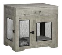 PawHut Modern Pet Crate End Table w/Double Doors, Drawer, for Medium Dogs | Double Doors, Pet Kennel End Table with Drawer