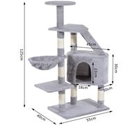 (Grey) Pawhut Cat Tree Kitten Scratching Post Play House Pet Furniture