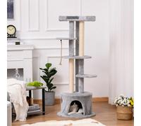 Pawhut Cat Tree Multi-Level Kitten Tower Scratching Post Condo Plush Perches In Grey Grey