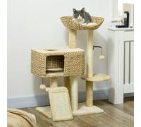 PawHut Multi-Level Cat Tree with Scratching Post Condo Bed Ramp, 95cm, Beige - Cat tree - Particle board, plush, sisal rope, PP cotton, bushels - 60cm x 40cm x 95cm