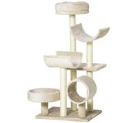 Pawhut Multi-Level Large Cat Tree Scratching Post Perch Play Center Tunnel In Beige Beige