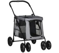 PawHut One-click Foldable Pet Stroller w/ Mesh Windows, for Small Pets - Grey