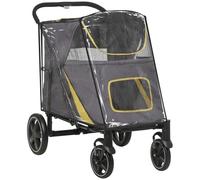 PawHut One-Click Foldable Pet Travel Stroller for Large Medium Dogs Grey | Rain Cover, Cat Dog Pushchair, Universal Front Wheels, Shock Absorber, Storage Bags, Mesh Window, Safety Leash