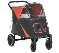 PawHut One-Click Foldable Pet Travel Stroller for Large Medium Dogs Red | Rain Cover, Cat Dog Pushchair, Universal Front Wheels, Shock Absorber, Storage Bags, Mesh Window, Safety Leash