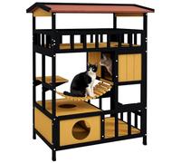 PawHut Outdoor Cat House 4 Tier with Suspension Bridge, Balcony | Wooden Cat Shelter, Escape Doors, Water-Resistant Roof, for 1-2 Kittens