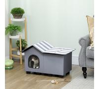 PawHut Outdoor Cat House, Feral Cat Cave with Elevated Base, Grey