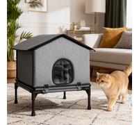 PawHut Outdoor Cat House, Waterproof Insulated Cat Kennel with Elevated Base, Cushion, Foldable Feral Kitty Shelter for Indoor Outdoor Kittens, Grey