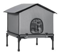 Pawhut Outdoor Cat House, Feral Cat Shelter With Elevated Base, Grey Grey