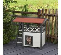 Pawhut Outdoor Cat House W/ Balcony Stairs Roof In White White