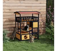 PawHut Outdoor Cat House w/ Suspension Bridge, Yellow