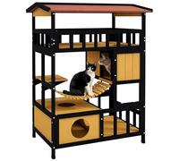 PawHut Outdoor Cat House w/Suspension Bridge, Houses, Balcony