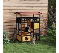 PawHut Outdoor Cat House 4 Tier with Suspension Bridge, Balcony | Wooden Cat Shelter, Escape Doors, Water-Resistant Roof, for 1-2 Kittens