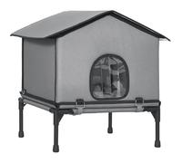 PawHut Outdoor Cat House, Waterproof Insulated Cat Kennel with Elevated Base, Cushion, Foldable Feral Kitty Shelter for Indoor Outdoor Kittens, Grey