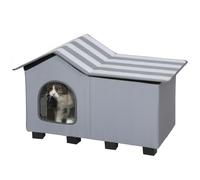 PawHut Outdoor Cat House Weather Resistant Elevated Base Top Platform Grey | Feral Cat Cave, Cushion for Winter, Pet House, for Indoor Outdoor