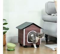 PawHut Insulated Outdoor Cat House Water-Resistant Elevated Base Red-Brown
