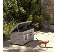 Pawhut Wooden Cat House Outdoor with Openable Top, Asphalt Roof, Window Grey, Grey