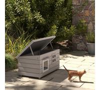 PawHut Outdoor Cat House with Openable Top, Asphalt Roof, Window, Grey