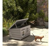 Pawhut Wooden Cat House Outdoor with Openable Top, Asphalt Roof, Window Grey, Grey