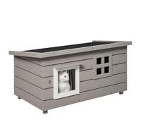 PawHut Outdoor Cat House with Openable Top, Asphalt Roof, Window, Grey | Elevated Cat Shelter Kennel, Pet Play House, Asphalt Roof, Window