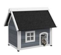 PawHut Outdoor Cat House, Wooden Feral Cat Shelter, Water-Resistant Hide Home with Openable Asphalt Roof, Three Doors, 77 x 57.5 x 68cm - Grey Grey