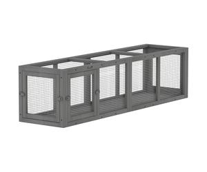 PawHut Outdoor Cat Tunnel, 150 cm Wooden Play Cat Enclosure, Extendable Pet Run with 3 Doors, for Indoor and Outdoor Use, for Kitty, Puppy, Grey