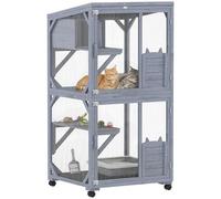 PawHut Outdoor Catio Cat House on Exercise Wheels for 2 Kittens