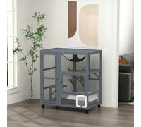 PawHut Outdoor Catio Cat House on Wheels with Platforms, Hammock