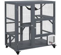 PawHut Outdoor Catio Cat House On Wheels With Platforms - Hammock | TJ Hughes