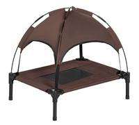 PawHut Outdoor Dog Bed Removable Canopy Small Pets 61 x 46 x 62 cm Brown | Portable Raised Dog Bed for Camping Garden & Beach, Water-Resistant UV-Protection Mesh Pet Cot Sun Lounger
