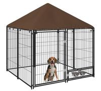 PawHut Outdoor Dog Kennel with Canopy Rotating Bowl 141 x 141 x 151 cm | Puppy Play Pen, Garden Playpen Fence Crate Enclosure Cage