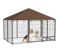 PawHut Outdoor Dog Kennel with Canopy Rotating Bowl 211 x 141 x 151 cm | Puppy Play Pen, Garden Playpen Fence Crate Enclosure Cage