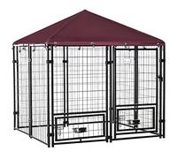 PawHut Dog Kennel with Rotating Bowl Holders, Cover, Outdoor Dog Run