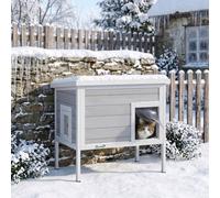 PawHut Outdoor Cat House Weatherproof with Removable Insulated Liner | Raised Wooden Cat House, Insulated Cat Shelter, Outdoor Use, Waterproof Asphalt Roof, Escape Door, Opening Top