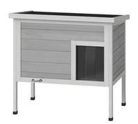 Pawhut Outdoor Wooden Cat House Weatherproof With Removable Insulated Liner In Dark Grey Dark Grey